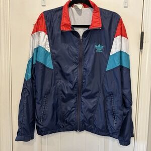 Vintage Adidas Full Zip Track Jacket Size 5 Medium BLUE RED WHITE TEAL READ